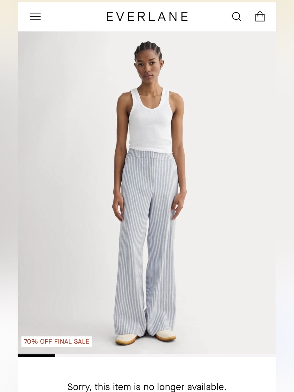 Everlane High-Rise Wide Leg Pinstripe Linen Pants — White & Blue